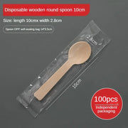 Disposable Wooden Spoon Set Wooden Knife Fork Cake Dessert Spoon Fruit Fork Ice Cream Spoon Biodegradable Commercial Tableware