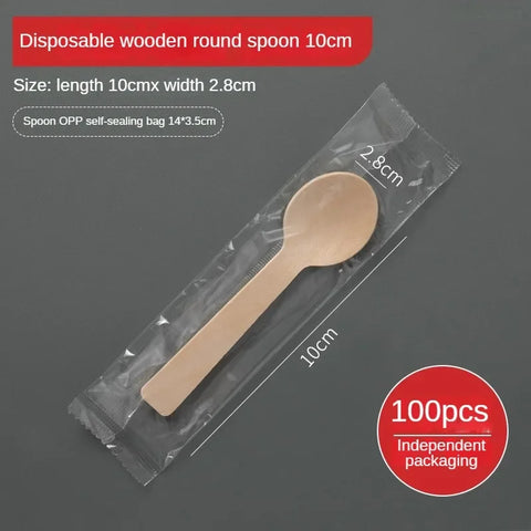 Disposable Wooden Spoon Set Wooden Knife Fork Cake Dessert Spoon Fruit Fork Ice Cream Spoon Biodegradable Commercial Tableware