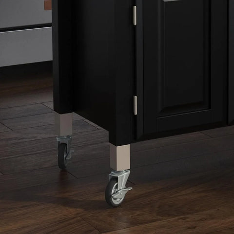 Home Styles Black Prep and Serve Kitchen Cart with Natural Top, Locking Casters, Two Drawers, Two Storage Cabinets