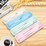 Reusable Travel Utensils Set With Case Box Wheat Straw Portable Knife Fork Spoons Set Tableware Eco-Friendly BPA Free Cutlery