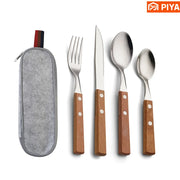 Stainless Steel travel utensils With Case Healthy & Eco-Friendly  Full Size Fork Spoon Portable Utensils Set With Storage Bag