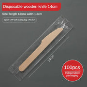 Disposable Wooden Spoon Set Wooden Knife Fork Cake Dessert Spoon Fruit Fork Ice Cream Spoon Biodegradable Commercial Tableware