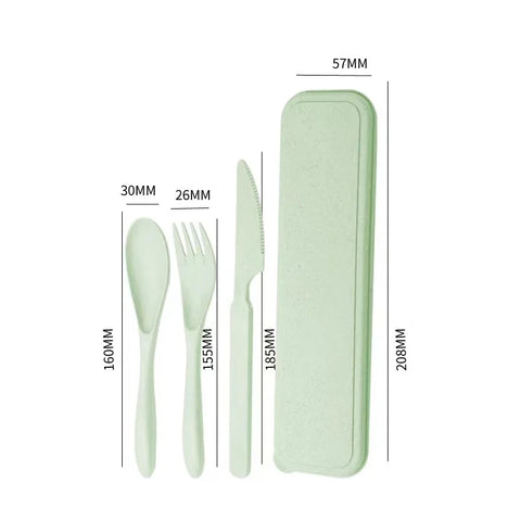 Reusable Travel Utensils Set With Case Box Wheat Straw Portable Knife Fork Spoons Set Tableware Eco-Friendly BPA Free Cutlery