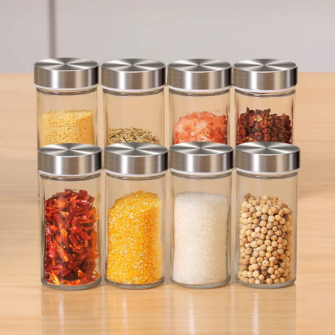 Stainless Steel Rotating Seasoning Rack Kitchen Supplie Seasoning Jar Set Herb And Spice Tools Glass Spice Jar Condiments Shelf