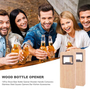 50Pcs Wood Beer Bottle Opener Wooden Handle Corkscrew Stainless Steel Square Openers Bar Kitchen Accessories Party Gift