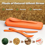 Reusable Travel Utensils Set With Case Box Wheat Straw Portable Knife Fork Spoons Set Tableware Eco-Friendly BPA Free Cutlery